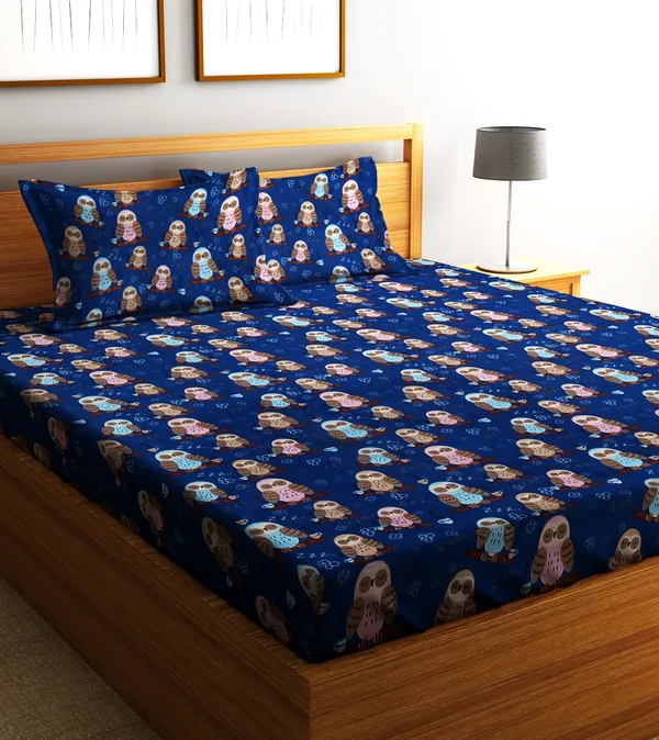 Home_Sizzler_144TC_Microfibre_Kid's_Owl_Double_Bedsheet_with_2_King_Size_Pillow_Covers