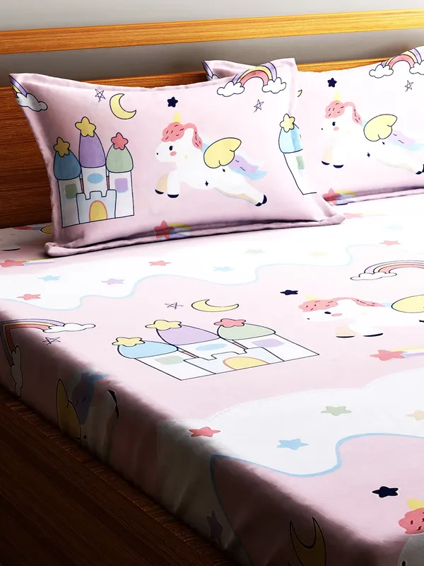 Home_Sizzler_144TC_Microfibre_Kid's_Unicorn_Double_Bedsheet_with_2_King_Size_Pillow_Covers