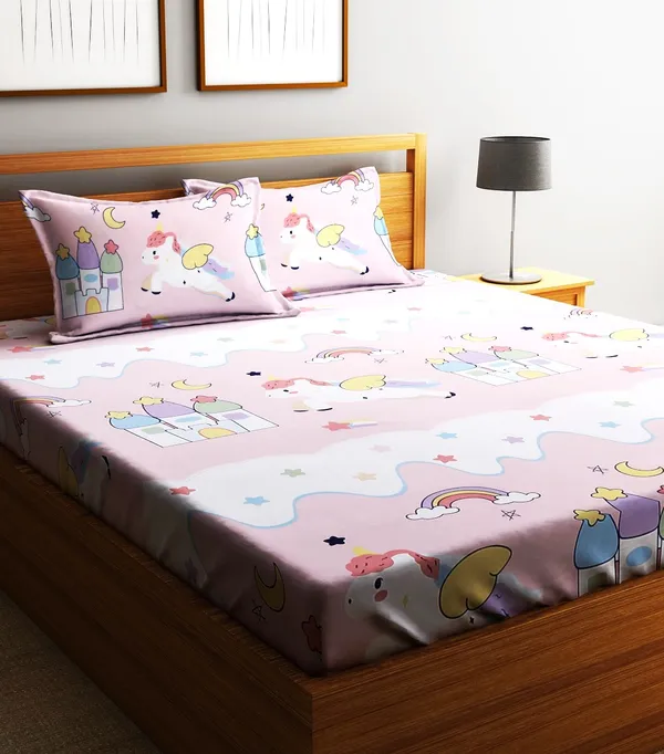Home_Sizzler_144TC_Microfibre_Kid's_Unicorn_Double_Bedsheet_with_2_King_Size_Pillow_Covers