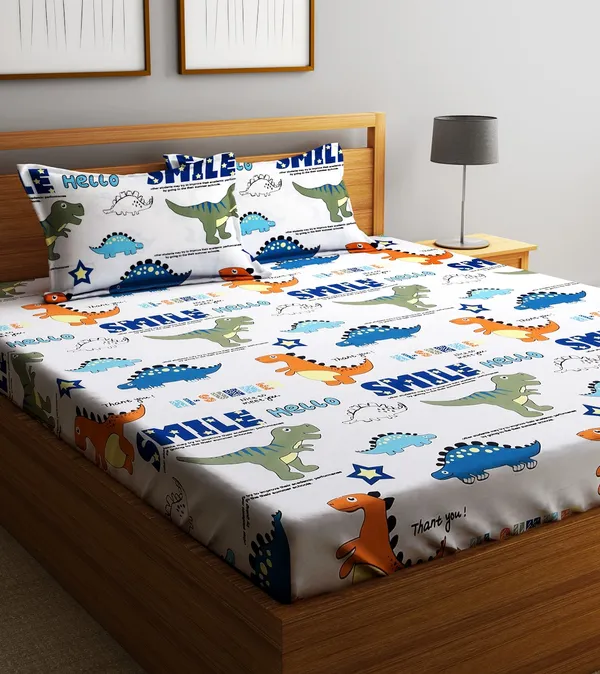 Home_Sizzler_144TC_Kid's_Dinosours_Double_Bedsheet_With_2_King_Size_Pillow_Covers