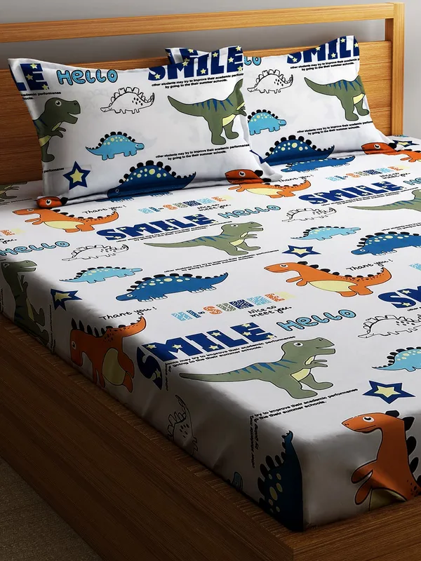 Home_Sizzler_144TC_Kid's_Dinosours_Double_Bedsheet_With_2_King_Size_Pillow_Covers