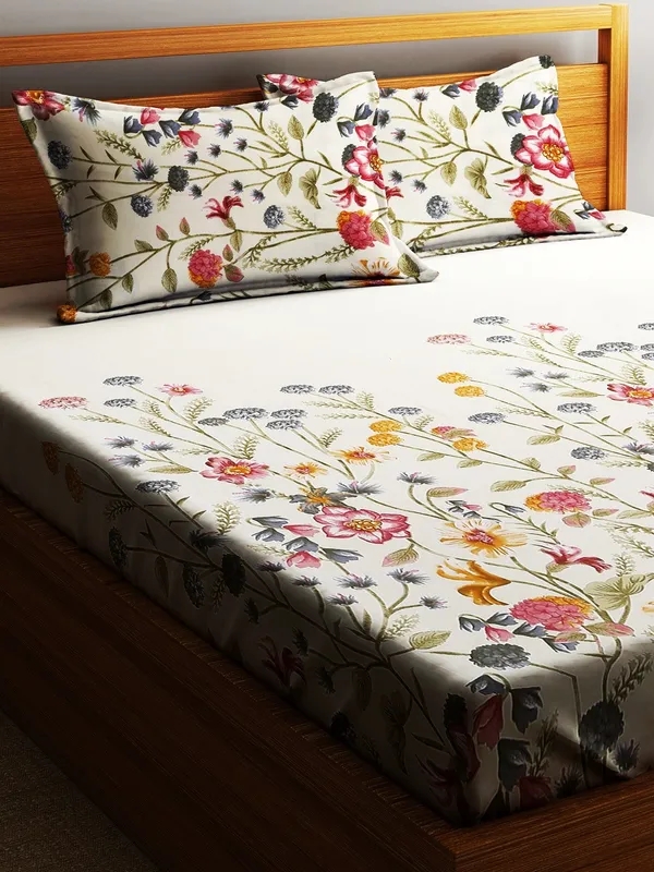 Home_Sizzler_144TC_Garden_Grace_Double_Bedsheet_With_2_King_Size_Pillow_Covers