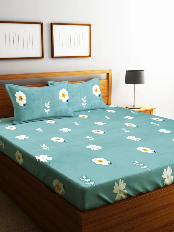 144_TC_Microfibre_Sea_Green_Extra_Large_Double_Bedsheet_(XL)_with_2_King_Size_Pillow_Covers