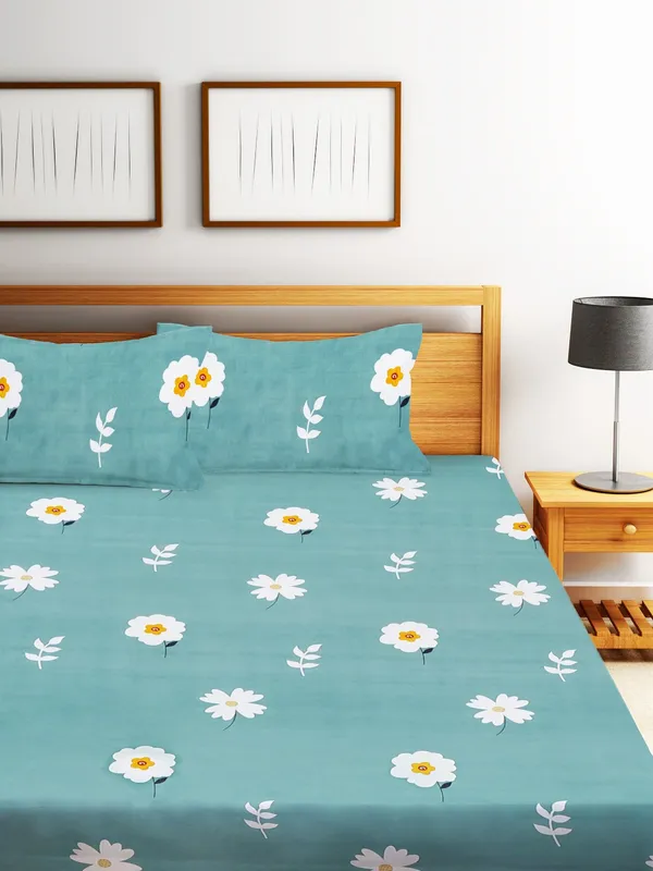 144_TC_Microfibre_Sea_Green_Extra_Large_Double_Bedsheet_(XL)_with_2_King_Size_Pillow_Covers
