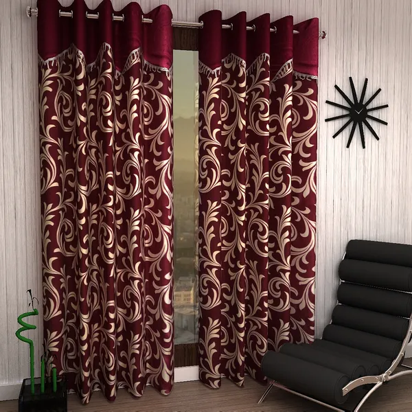 2_Piece_Scroll_Frill_Eyelet_Polyester_Curtain_-_Maroon