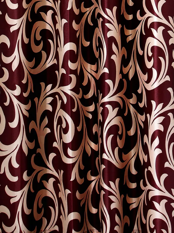 2_Piece_Scroll_Frill_Eyelet_Polyester_Curtain_-_Maroon