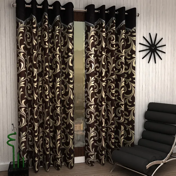 2_Piece_Scroll_Frill_Eyelet_Polyester_Curtain_-_Brown