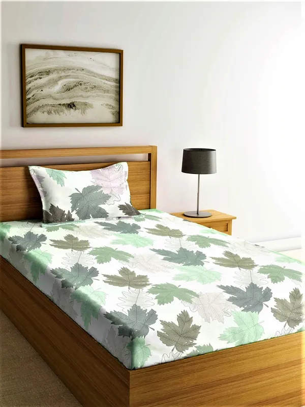 144_TC_Microfibre_Multicolor_Maple's_Leaf_Single_Bedsheet_with_1_Pillow_Cover