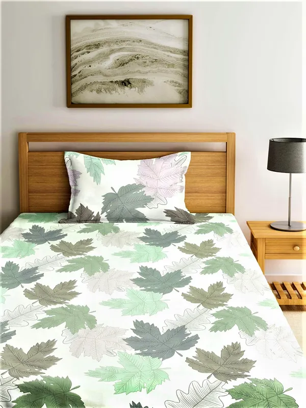 144_TC_Microfibre_Multicolor_Maple's_Leaf_Single_Bedsheet_with_1_Pillow_Cover