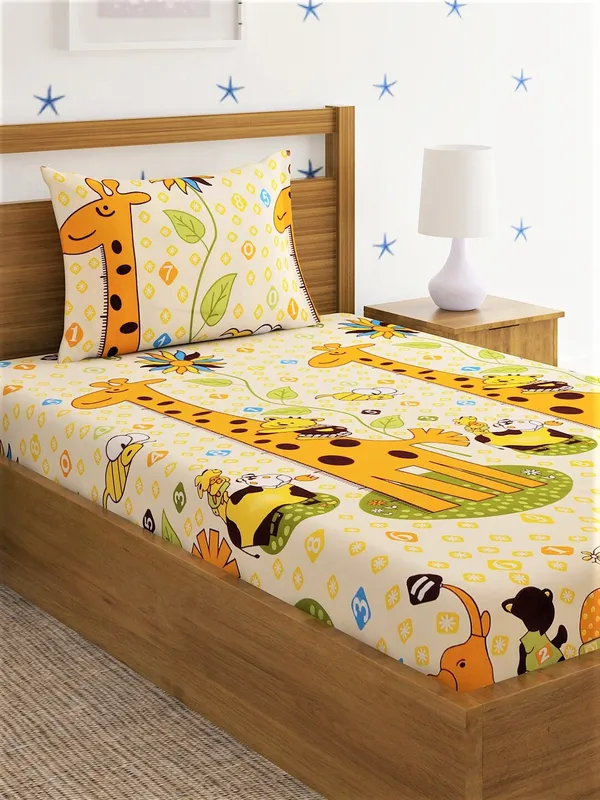144_TC_Microfibre_Kid's_Giraffe_Single_Bedsheet_with_1_Pillow_Cover