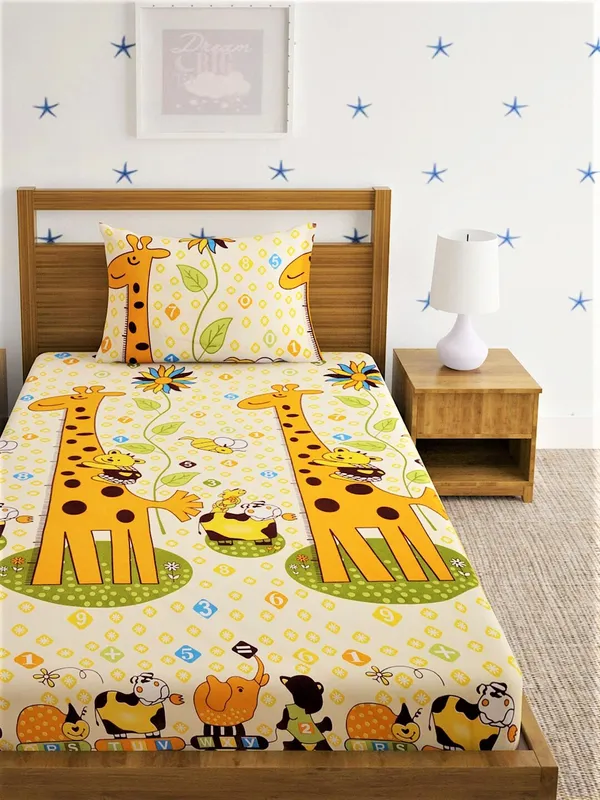 144_TC_Microfibre_Kid's_Giraffe_Single_Bedsheet_with_1_Pillow_Cover