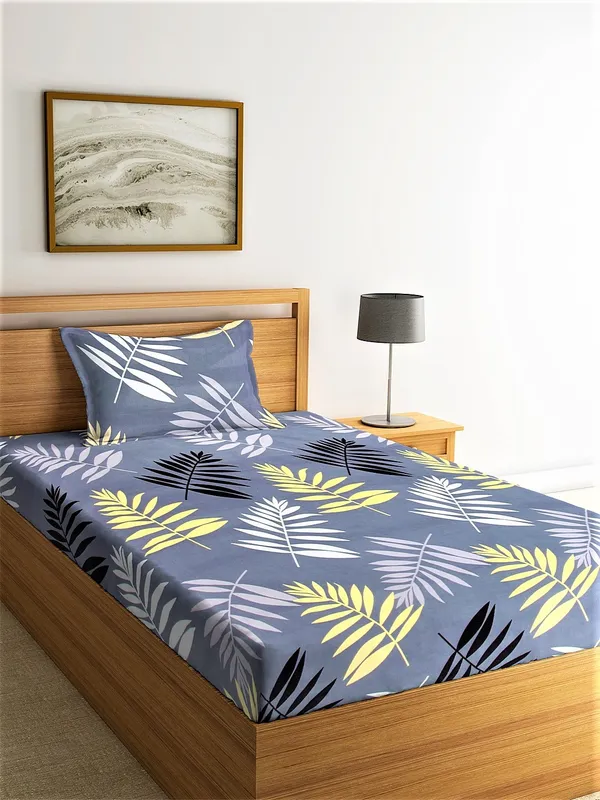 144_TC_Microfibre_Floral_Grey_Single_Bedsheet_with_1_Pillow_Cover
