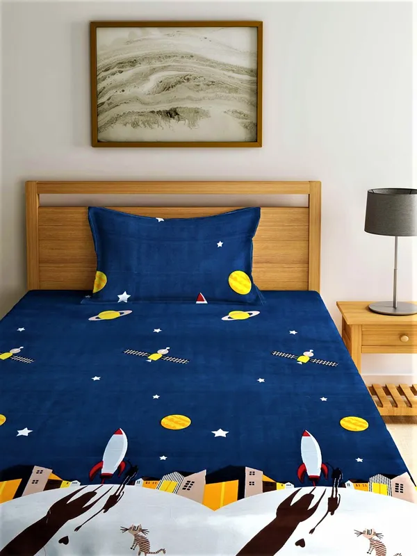 144_TC_Microfibre_Kid's_Galaxy_Single_Bedsheet_With_1_Pillow_Cover