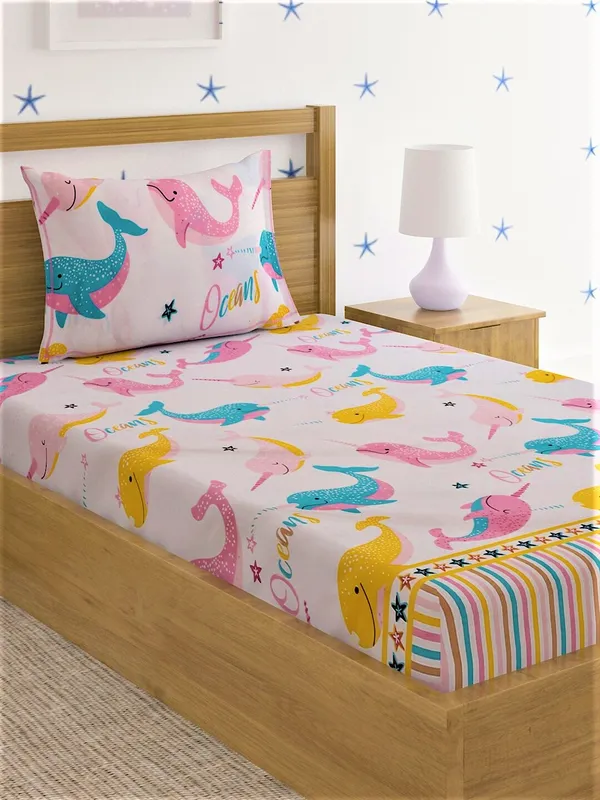 144_TC_Microfibre_Kid's_Dolphin_Single_Bedsheet_with_1_Pillow_Cover