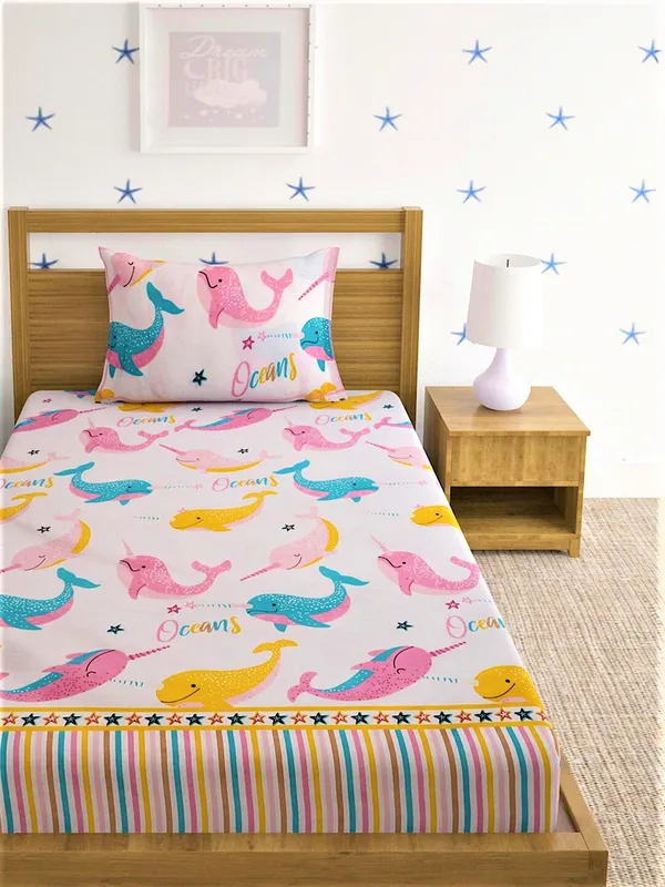 144_TC_Microfibre_Kid's_Dolphin_Single_Bedsheet_with_1_Pillow_Cover