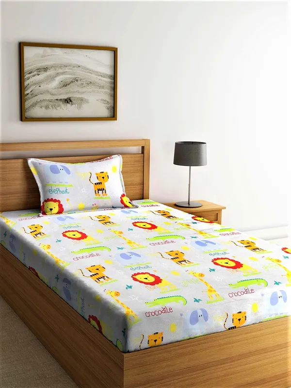 144_TC_Microfibre_Kid's_Animal_Character_Single_Bedsheet_with_1_Pillow_Cover