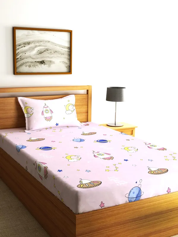 144_TC_Microfibre_Kid's_Spaceship_Single_Bedsheet_with_1_Pillow_Cover