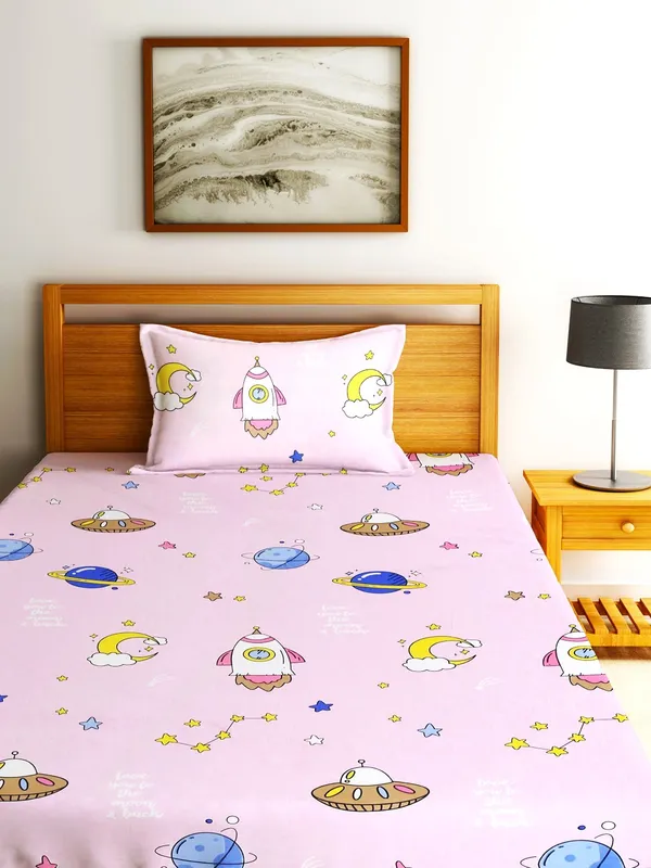144_TC_Microfibre_Kid's_Spaceship_Single_Bedsheet_with_1_Pillow_Cover