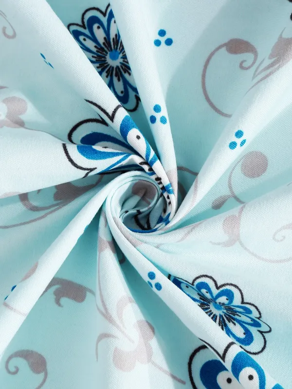 144TC_Daisy_Dreams_Light_Blue_Floral_Single_Bedsheet_with_1_Pillow_Cover