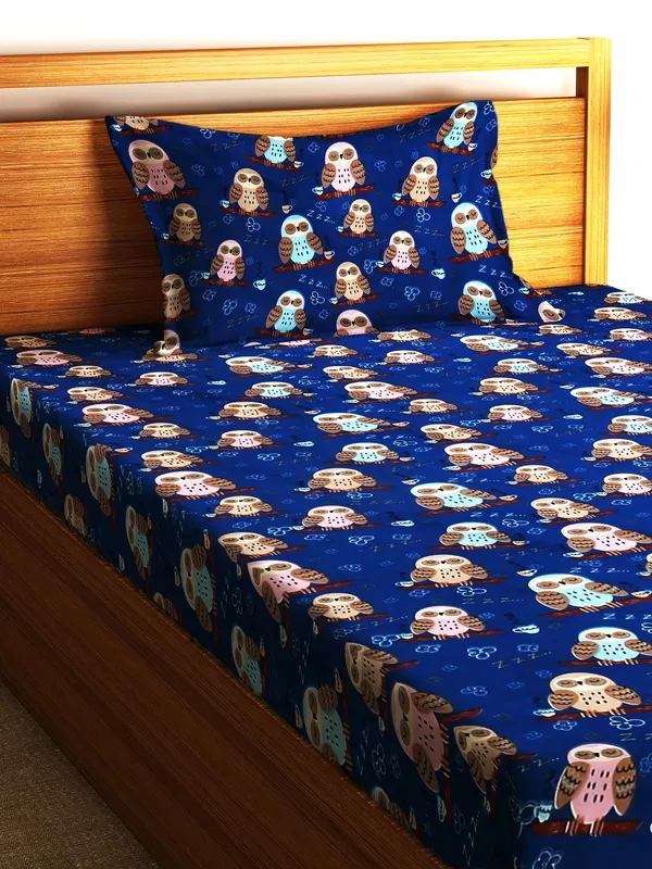 Home_Sizzler_144TC_Microfibre_Kid's_Owl_Single_Bedsheet_with_1_Pillow_Cover