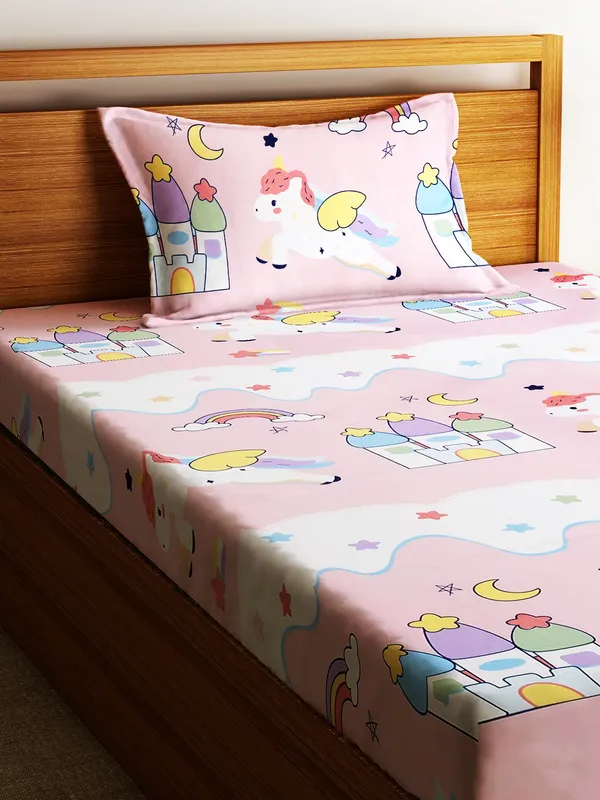 Home_Sizzler_144TC_Microfibre_Kid's_Unicorn_Single_Bedsheet_with_1_Pillow_Cover