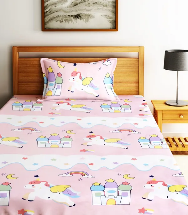 Home_Sizzler_144TC_Microfibre_Kid's_Unicorn_Single_Bedsheet_with_1_Pillow_Cover
