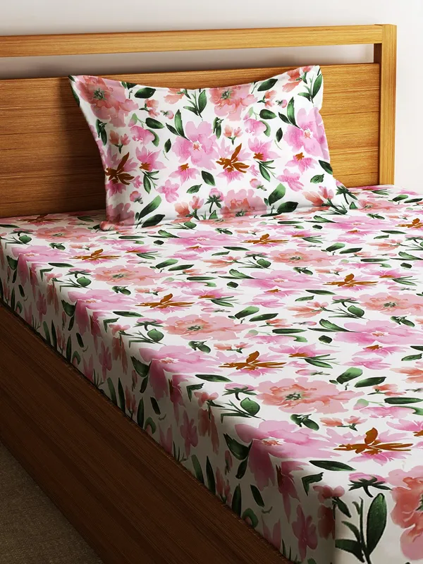 Home_Sizzler_144TC_Pink_Roses_Single_Bedsheet_with_1_Pillow_Cover