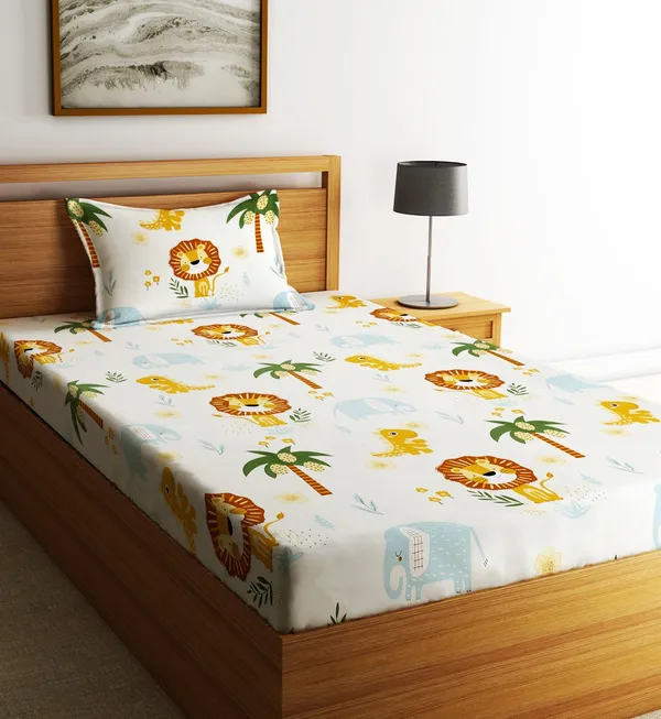 Home_Sizzler_144TC_Kid's_Lion's_Haven_Single_Bedsheet_With_1_Pillow_Cover