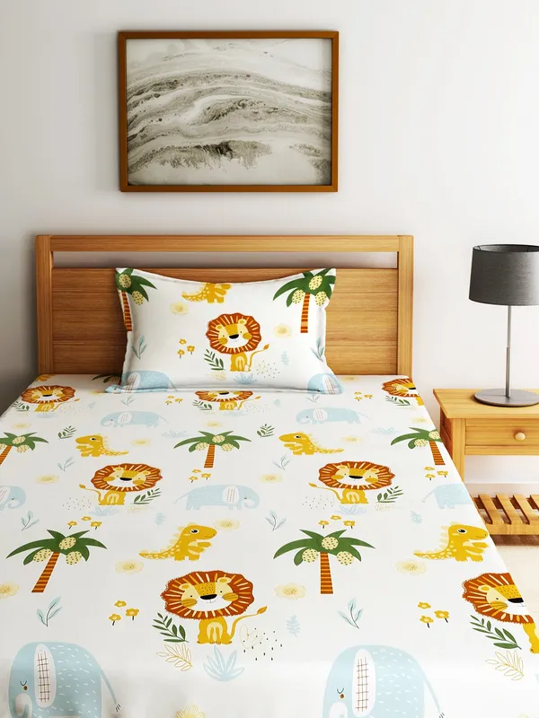 Home_Sizzler_144TC_Kid's_Lion's_Haven_Single_Bedsheet_With_1_Pillow_Cover