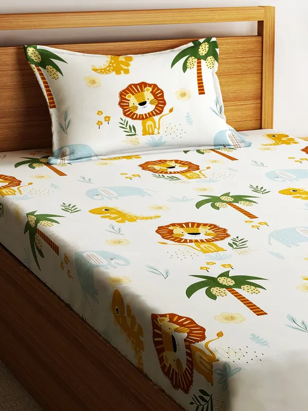 Home_Sizzler_144TC_Kid's_Lion's_Haven_Single_Bedsheet_With_1_Pillow_Cover