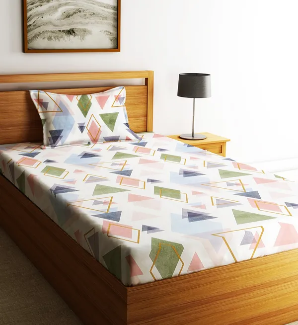Home_Sizzler_144TC_Triangle_Mosaic's_Single_Bedsheet__With_1_Pillow_Cover