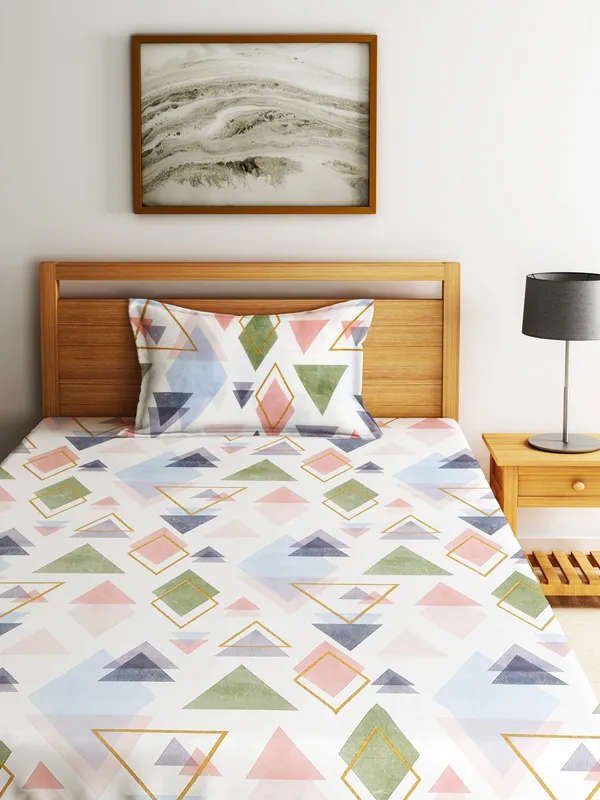 Home_Sizzler_144TC_Triangle_Mosaic's_Single_Bedsheet__With_1_Pillow_Cover