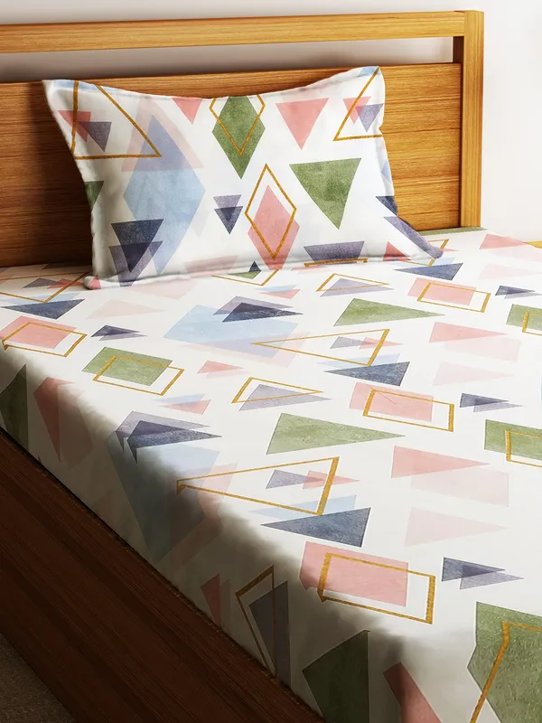 Home_Sizzler_144TC_Triangle_Mosaic's_Single_Bedsheet__With_1_Pillow_Cover