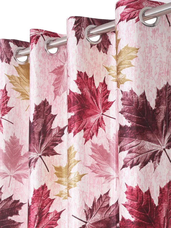 2_Pieces_3D_Maple_Eyelet_Polyester_Curtains_-_Maroon