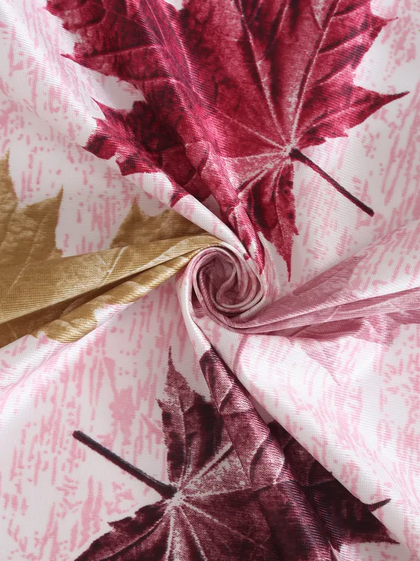2_Pieces_3D_Maple_Eyelet_Polyester_Curtains_-_Maroon