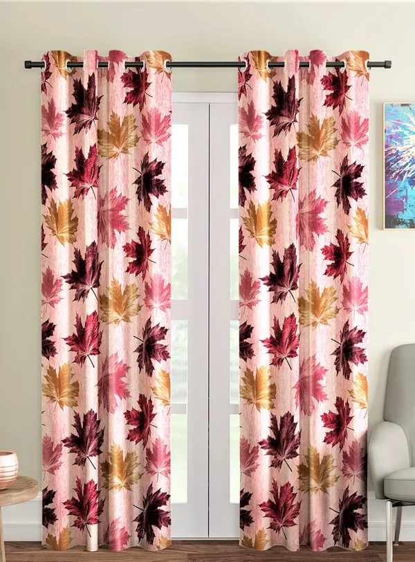 2_Pieces_3D_Maple_Eyelet_Polyester_Curtains_-_Maroon