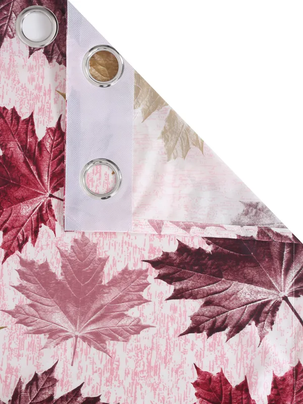 2_Pieces_3D_Maple_Eyelet_Polyester_Curtains_-_Maroon