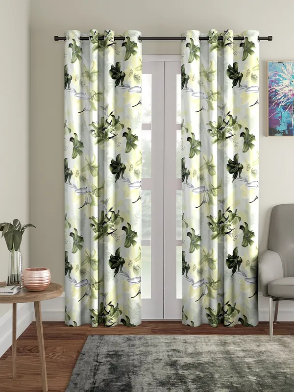 2_Pieces_3D_Flower_Eyelet_Polyester_Curtains_-Green