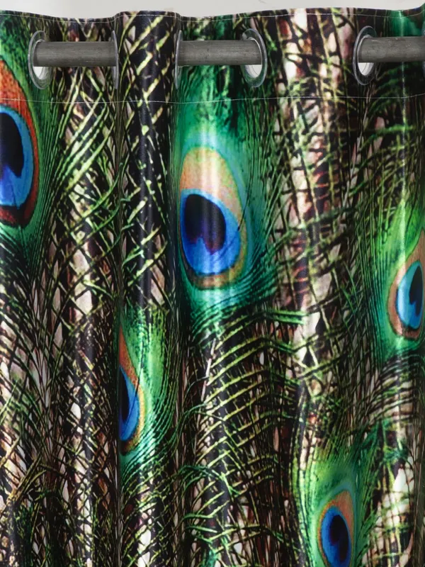2_Pieces_Premium_Mor_Pankh_Digital_Print_Eyelet_Polyester_Curtains_-_Green
