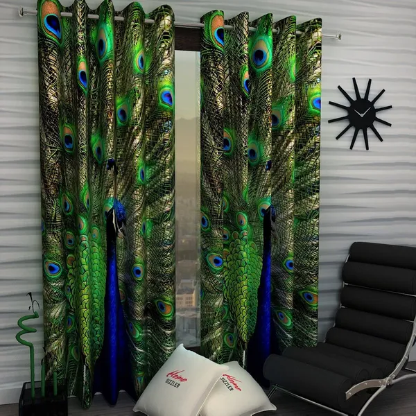 2_Pieces_Premium_Mor_Pankh_Digital_Print_Eyelet_Polyester_Curtains_-_Green