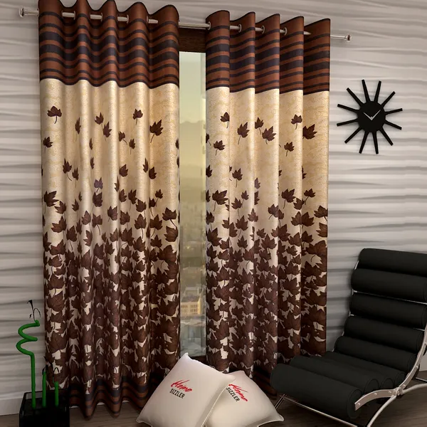 2_Piece_Mapple_Leaf_Eyelet_Polyester_Curtains_-_Brown