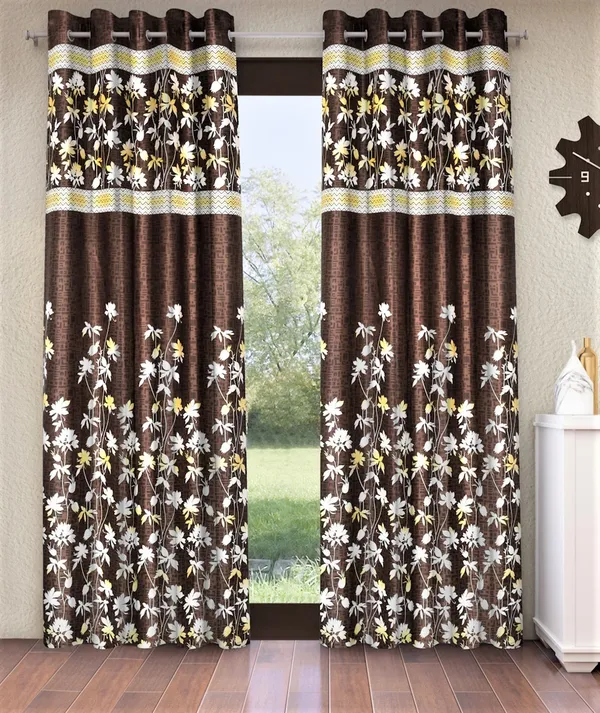 2_Piece_Flower_Border_Panel_Eyelet_Polyester_Curtains_-_Brown
