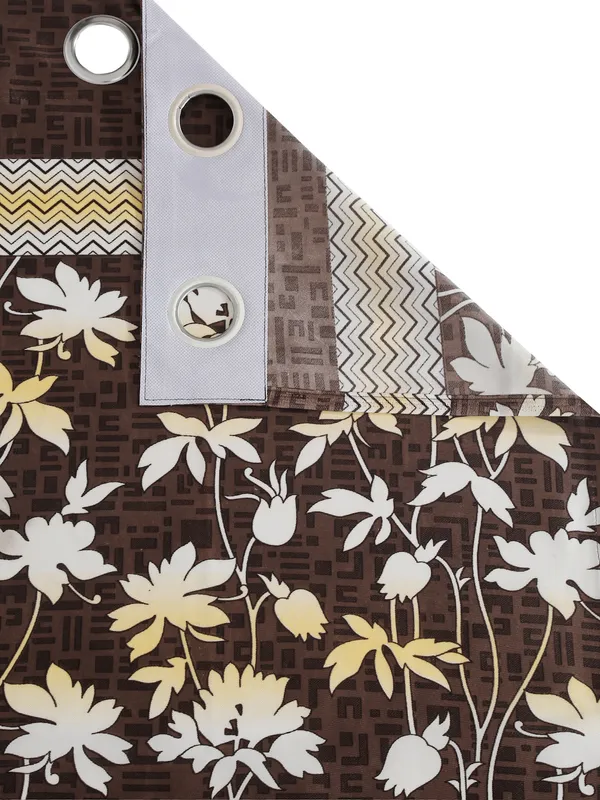 2_Piece_Flower_Border_Panel_Eyelet_Polyester_Curtains_-_Brown