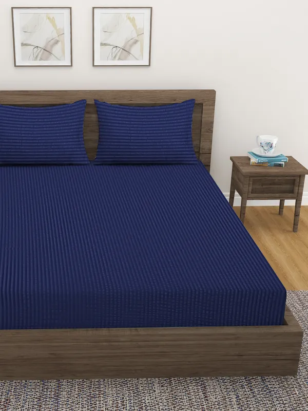 _300TC_Microfibre_Blue_Satin_Striped_Single_Bedsheet_with_1_Pillow_Cover,_90"X55"