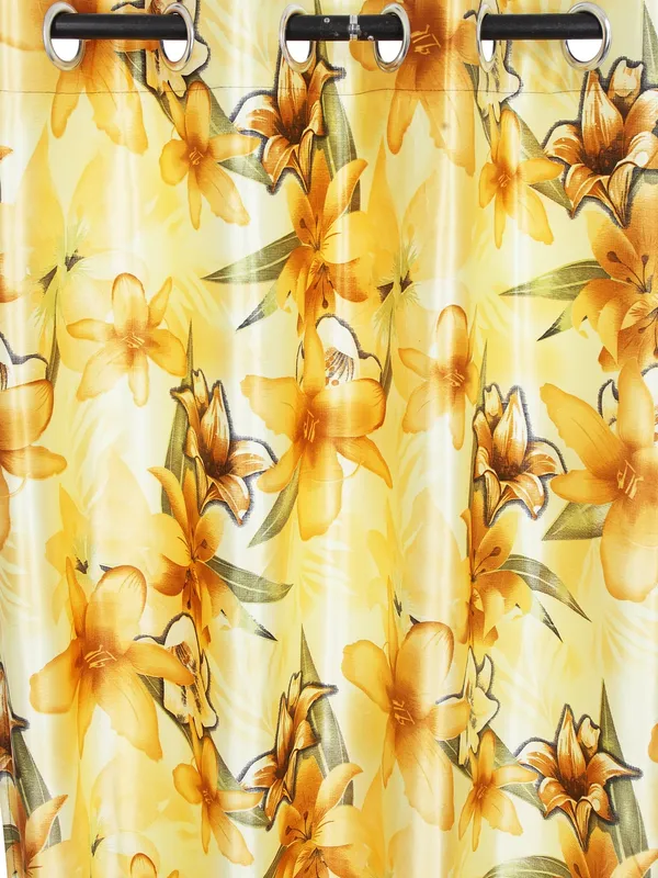 2_Pieces_Lily_Flower_Eyelet_Polyester_Curtains_-Yellow
