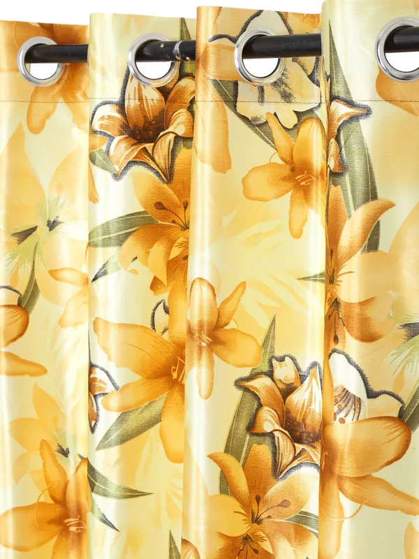 2_Pieces_Lily_Flower_Eyelet_Polyester_Curtains_-Yellow