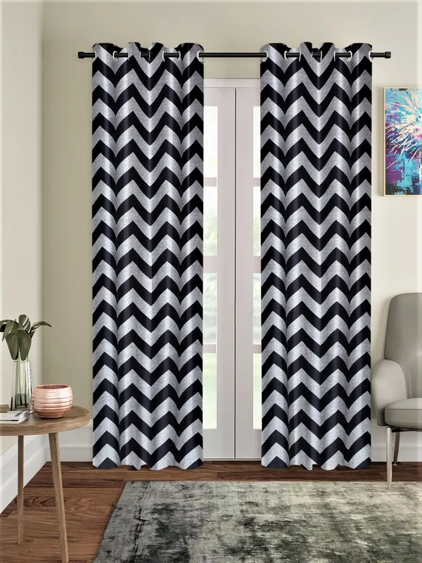 2_Pieces_Zigzag__Eyelet_Polyester_Curtains_-_Grey