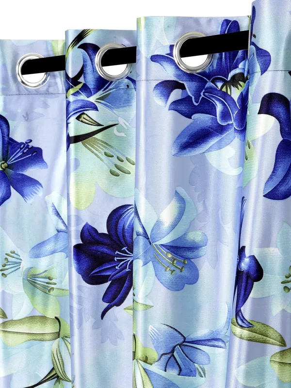 2_Pieces_3D_Flower_Eyelet_Polyester_Curtains_-_Blue