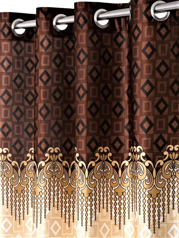 2_Piece_Ethnic_Motif_Border_Panel_Eyelet_Polyester_Curtain_-_Brown
