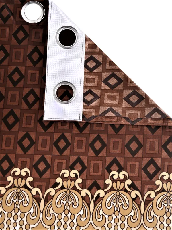 2_Piece_Ethnic_Motif_Border_Panel_Eyelet_Polyester_Curtain_-_Brown
